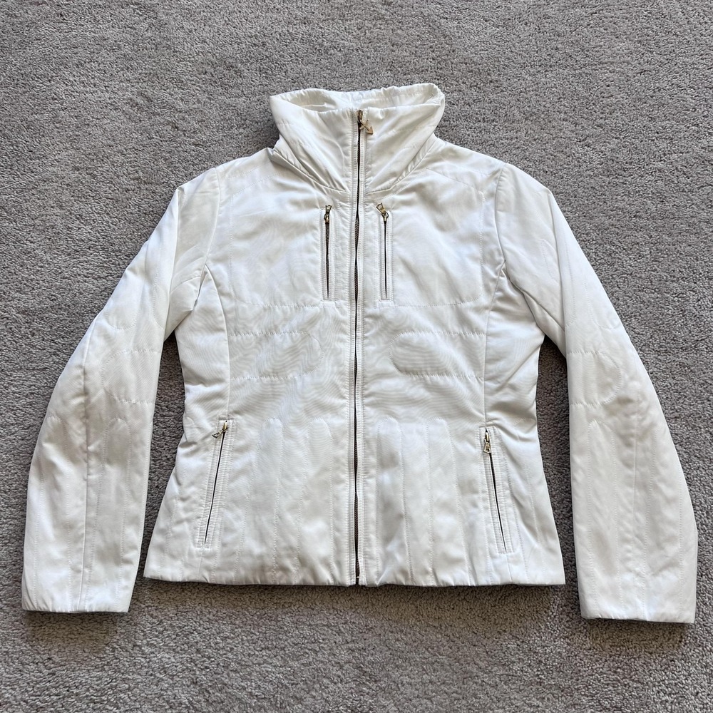 Authier Ski Jacket Womens 12 White Insulated Full Zip Zip Pockets Lined Italy